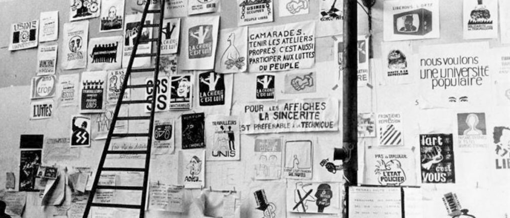 design com proposito parede do atelier popularie da escola de belas artes de paris em 1968